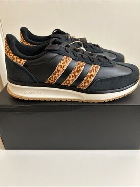adidas Women’s Black Sneakers with Real cow fur with dyed Leopard-Print Stripes